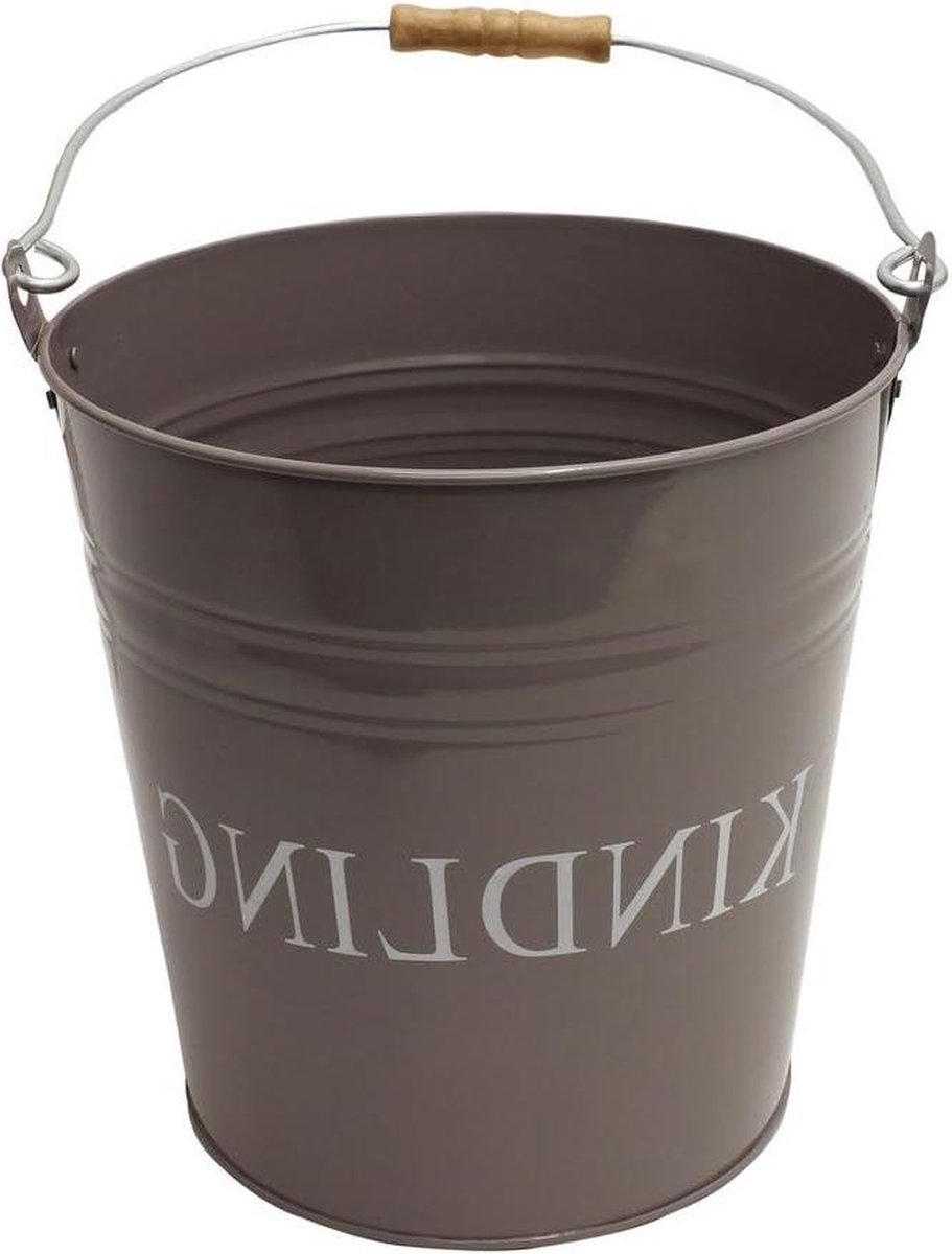 Goedkoopste Fireside Metal Kindling Emmer met handvat - Staal/hout - Grijs - 21 x 21 x 27 cm