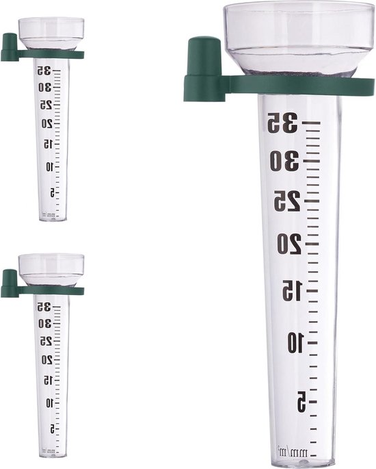 Foto: Regenmeter set van 3 pluviometer meetset tot 35 mm m kunststof tuin transparant groen