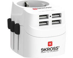 Skross - World Travel Adapter with Ground Plugs (no Swiss & Italy) + 4 USB SLOT 2400 mA White + World Top Input