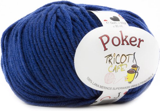 Tricot Café - Poker - pure merino wol garen ideaal voor naaldwerk - haakwol zeer zacht hoge kwaliteit niet krimpende strengen voor naald/ haaknaald:4.50/5.50 50gr Blauw 27