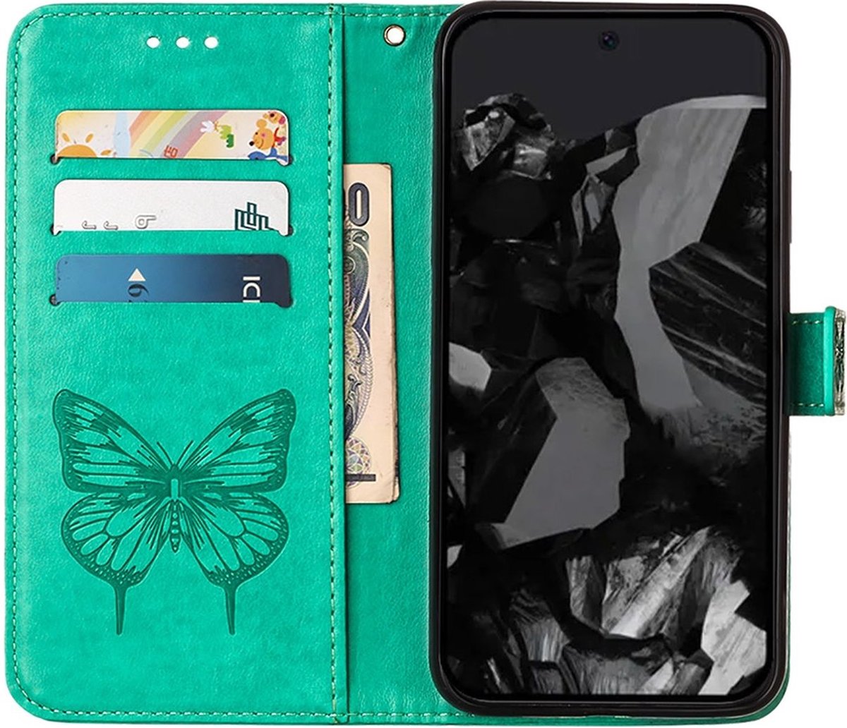 Mobigear Telefoonhoesje geschikt voor Google Pixel 9 Pro Hoesje | Mobigear Butterfly Bookcase Portemonnee | Pasjeshouder voor 3 Pasjes | Telefoonhoesje voor Pinpas / OV Kaart / Rijbewijs - Groen