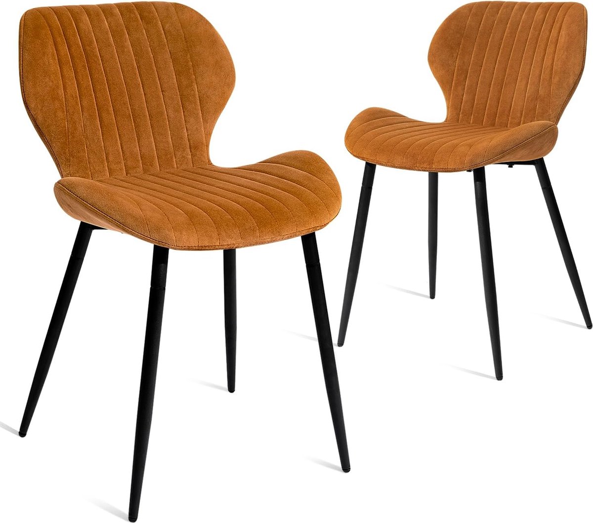 Goodivery ® Moderne Fluwelen Eetkamerstoelen met Zwarte Metalen Poten - Set van 2