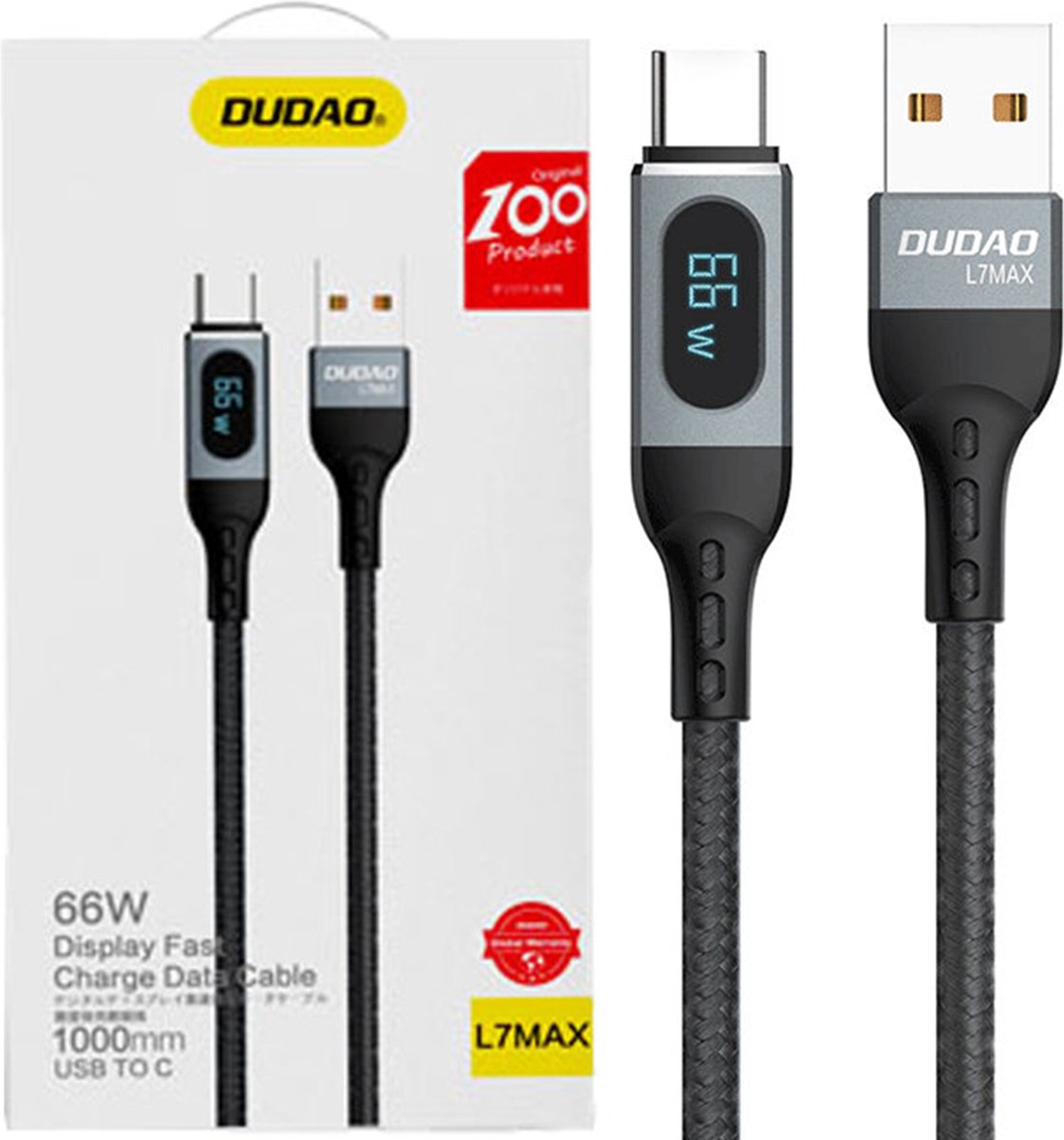 Dudao - USB - USB Type C kabel snelladen PD 66W 1m zwart - (L7Max)