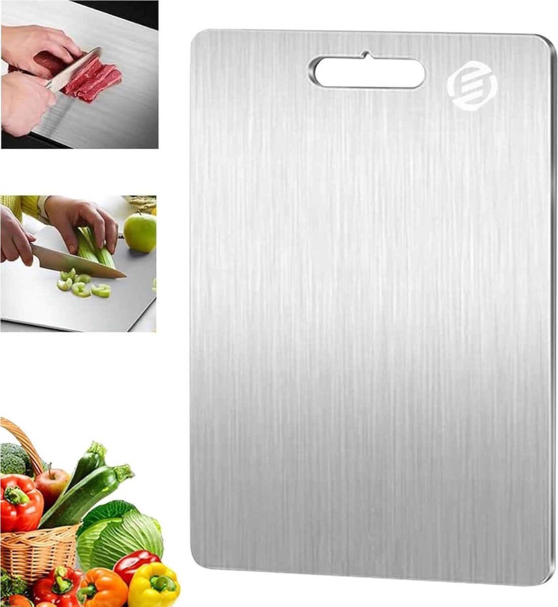 Equivera Titanium Snijplank - Geen Plastic - Geen Geurtjes - Roestvrij - Cutting Board - Anti Bacterieel - Vaatwasserbestendig