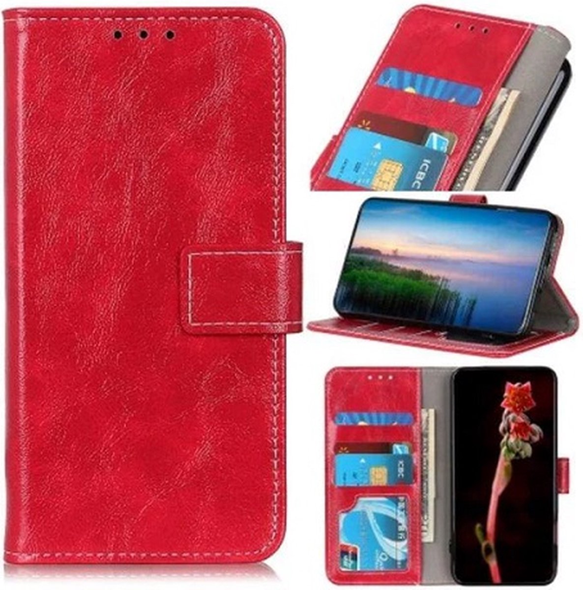 Oppo Find X3 Lite Hoesje Met Pasjeshouder Bookcase Rood