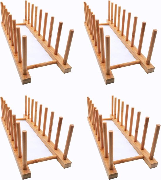 efbock Plaatrekhouder voor keukenkasten bamboe houten snijplank dienblad afdruiprek standaard afdruiprekken, keukenkast organizer voor bord/beker/ potdeksel (2, 4 sleuven