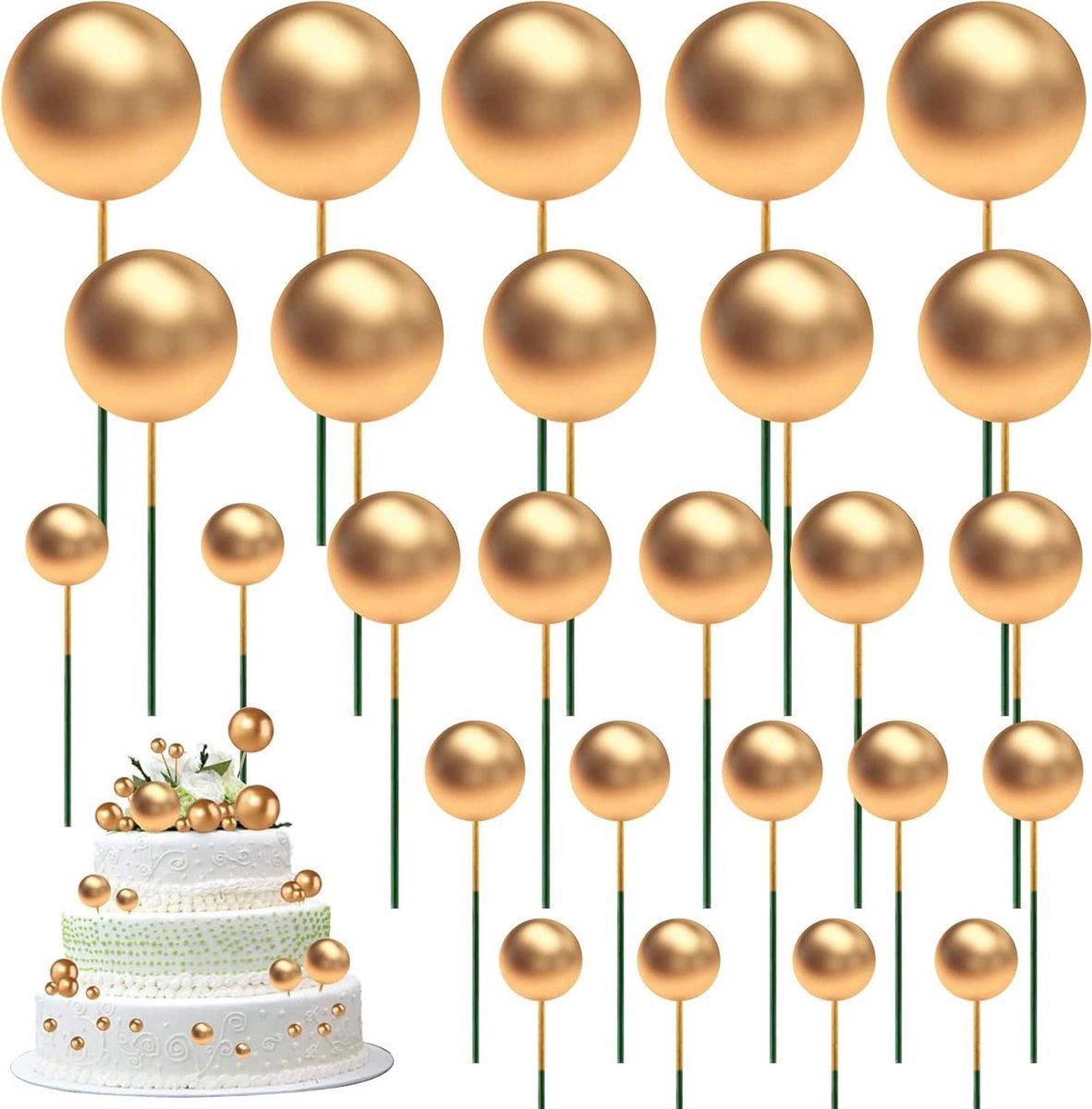 108x Taartdecoratie Ballen Set - Schuim Toppers Voor Verjaardag Bruidstaart Decoratie 2