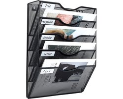 Inovra ® 5 compartimenten metalen A4 tijdschriftenhouder wandmappen documentenplank hangende tijdschriftenorganizer flyer brochure dispenser zwart