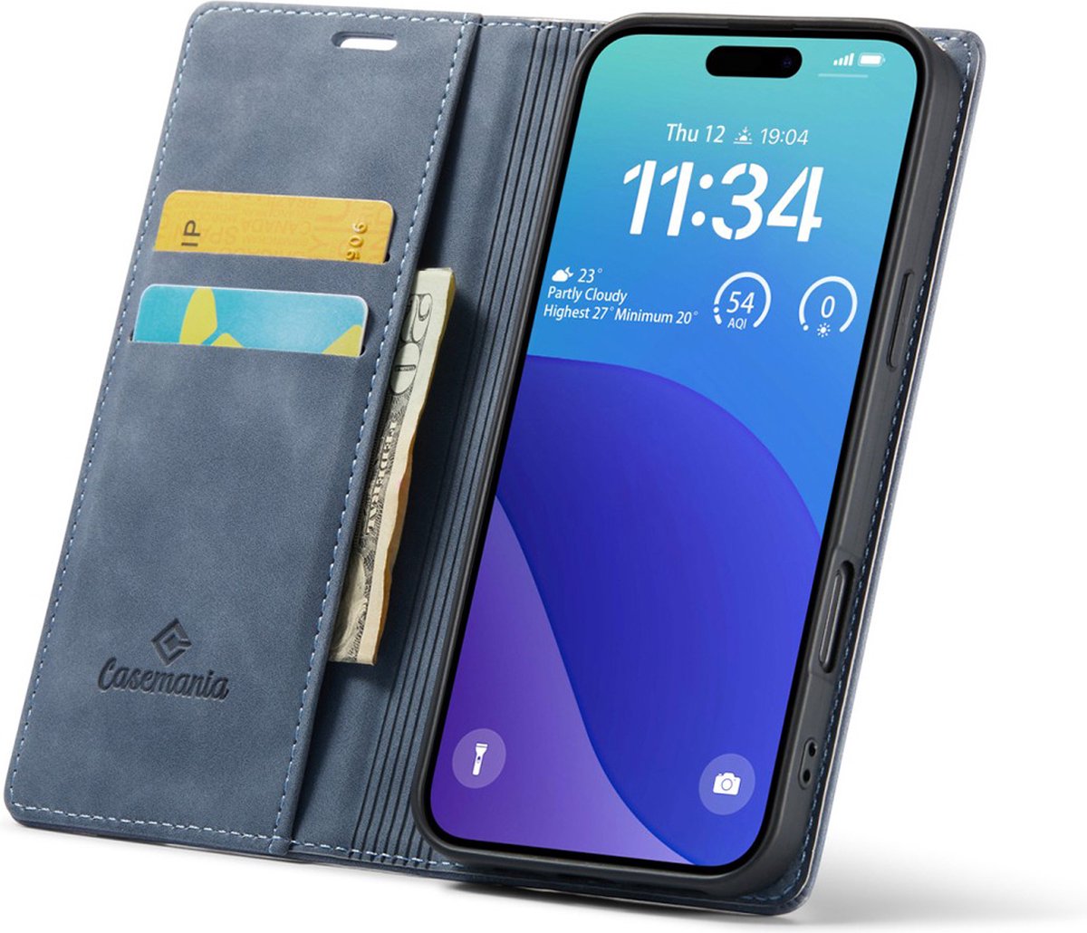 CaseMania Bookcase hoesje geschikt voor iPhone 16 Pro - Effen Grijs - Kunstleer