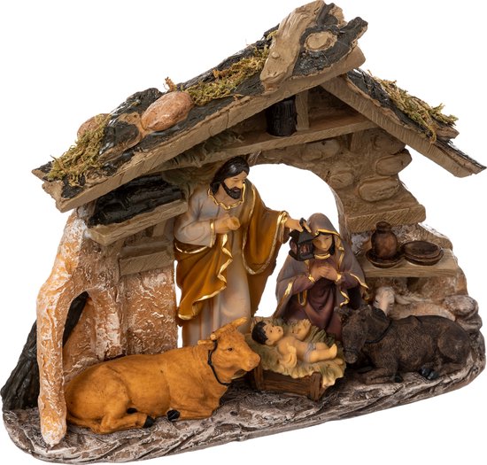 Feeric Christmas Compleet kerststalletje - met beeldjes - L22 x B7,5 x H30 cm - polyresin