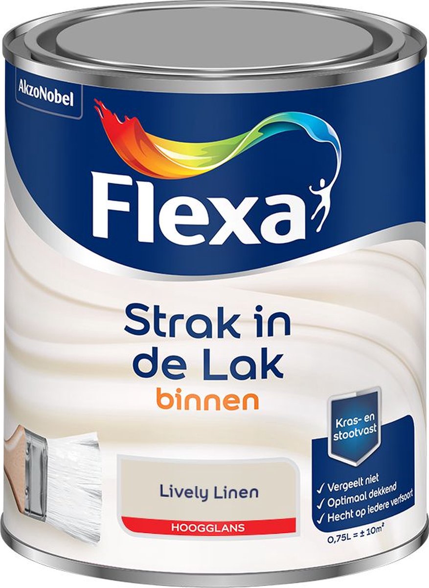 Flexa - Strak in de Lak Binnenlak Hoogglans - Lively Linen - Kleur van het jaar 2025 - Mengverf - 0.75 L