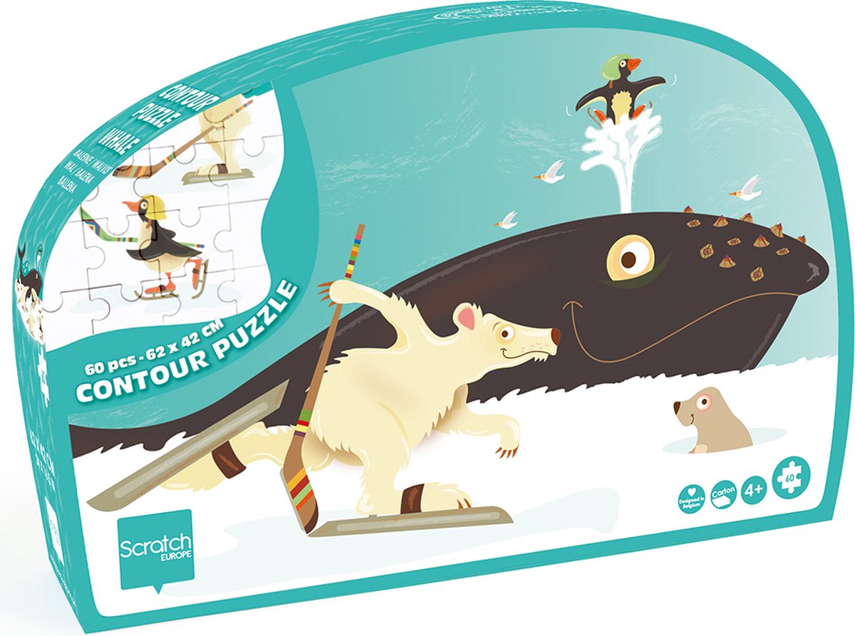 SCRATCH Contour Puzzel - Walvis - 61.7X41.9X0.25Cm - 60 Stukjes - 4 Jaar
