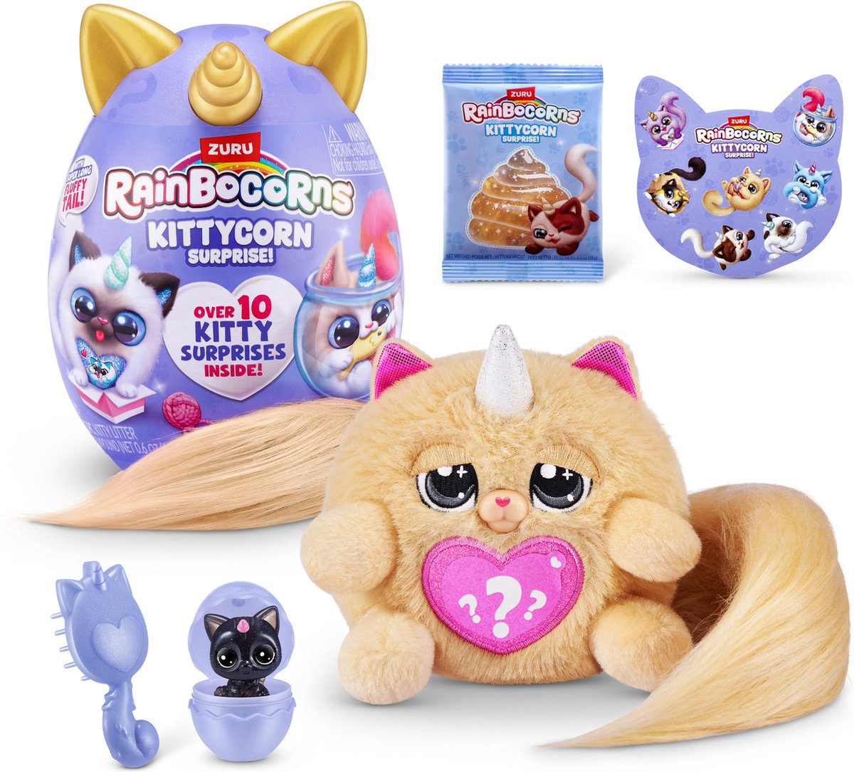 Rainbocorns Kittycorn Surprise Series 7, Chat du Bengale - Peluche à Collectionner - 10 Surprises à déballer, peler et révéler Le cœur, Autocollants, à partir de 3 Ans (Chat du Bengale