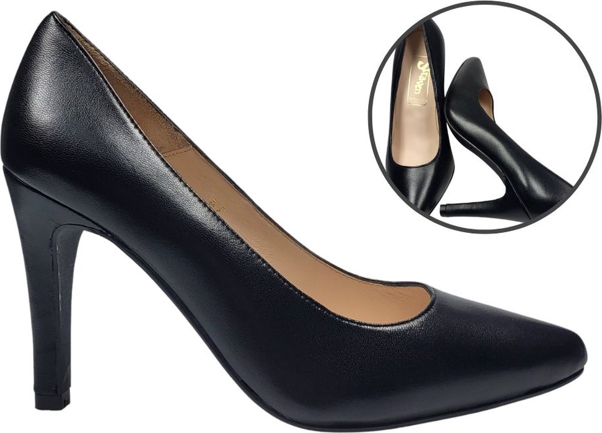 Stravers - Maat 35 Zwarte Pumps Leer. Stijlvolle Hoge Hakken Kleine Maten