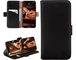 Bouletta geschikt voor iPhone 16 leren BookCase Hoesje - Rustic Black
