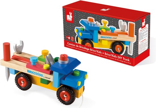Janod Brico'Kids - DIY Vrachtwagen - 2-In-1 Speelgoed: Deze Kleurrijke Houten Bouwvrachtwagen Is Zowel Een Bouwpakket Als Een Vrachtwagen Die Kan Worden Rondgereden Dankzij Het Koord - Geschikt Vanaf 2 Jaar van Janod — afbeelding 5