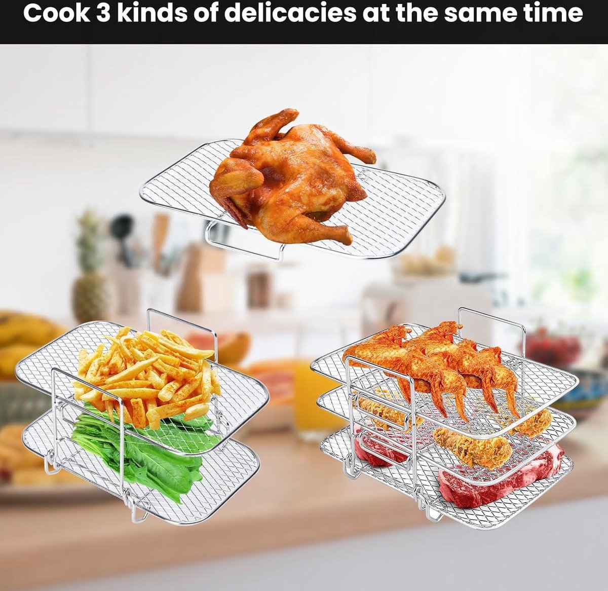 3-delig Stapelbaar Ovenrooster - airfryer accesoires voor