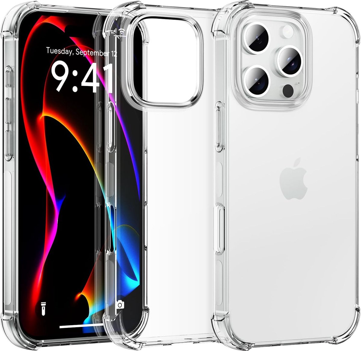 Hoesje geschikt voor iPhone 16 Pro Shockproof Transparant Siliconen Hardcase - Shock Proof Hoesje geschikt voor iPhone 16 Pro Case Doorzichtig - Doorzichtig