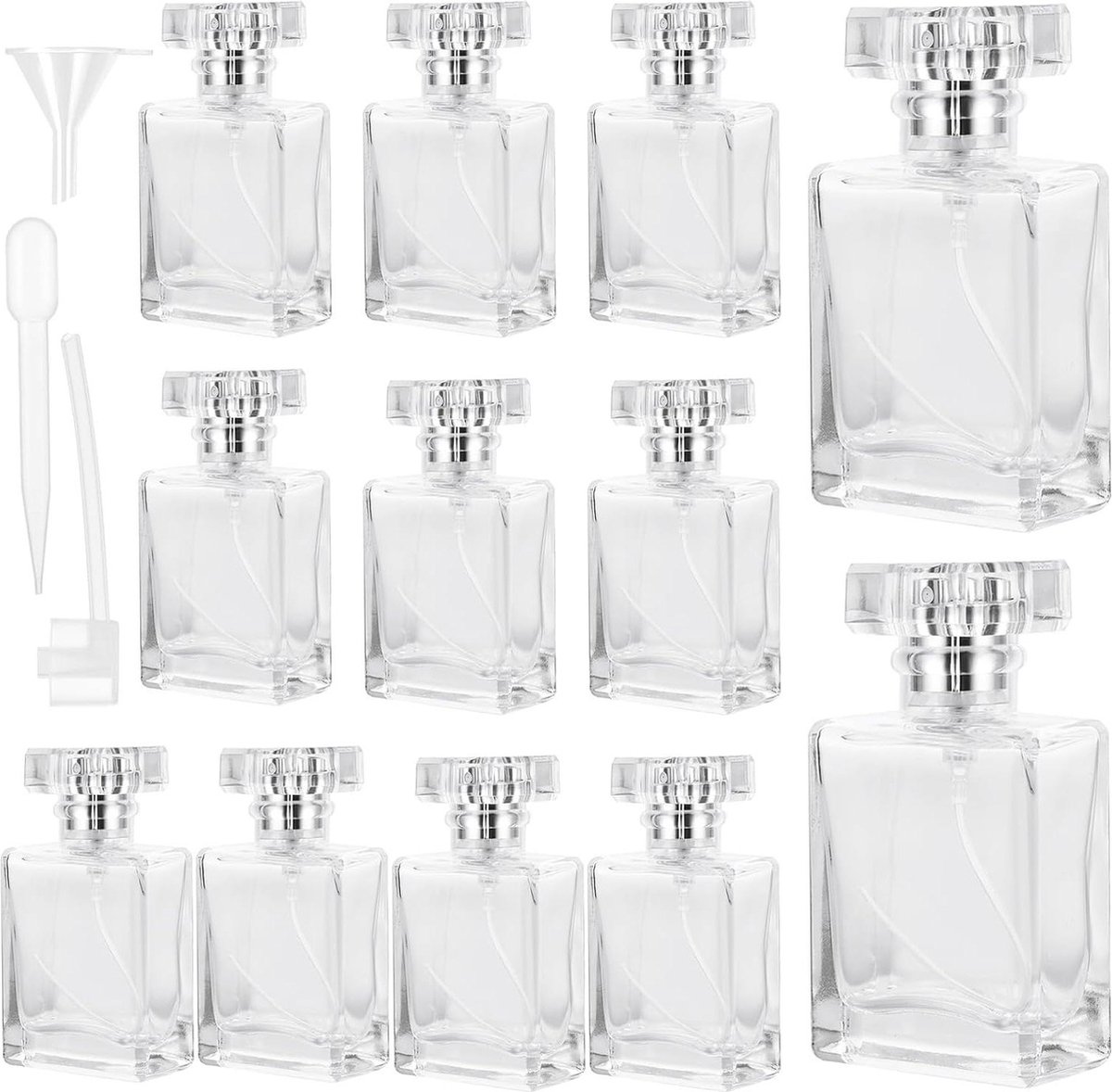 Goedkoopste 30 ml navulbare glazen parfumverstuivers - set van 12 stuks met pomp, trechter en druppelaar