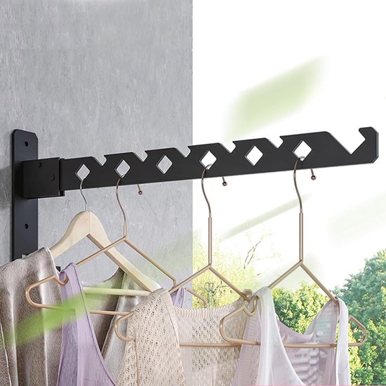 Kapstok garderobe in zwart staal met hoedenplank en schoenenplank in warm eiken