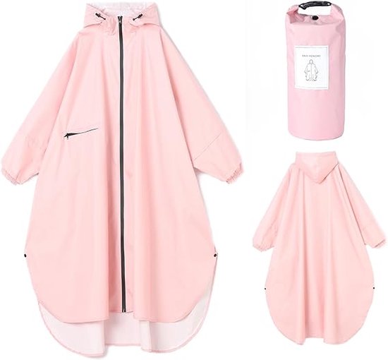 Lange waterdichte regenjas voor dames, lichtgewicht regenponcho, opvouwbare regenkleding met capuchon, windjack met mouwen en zak, een maat