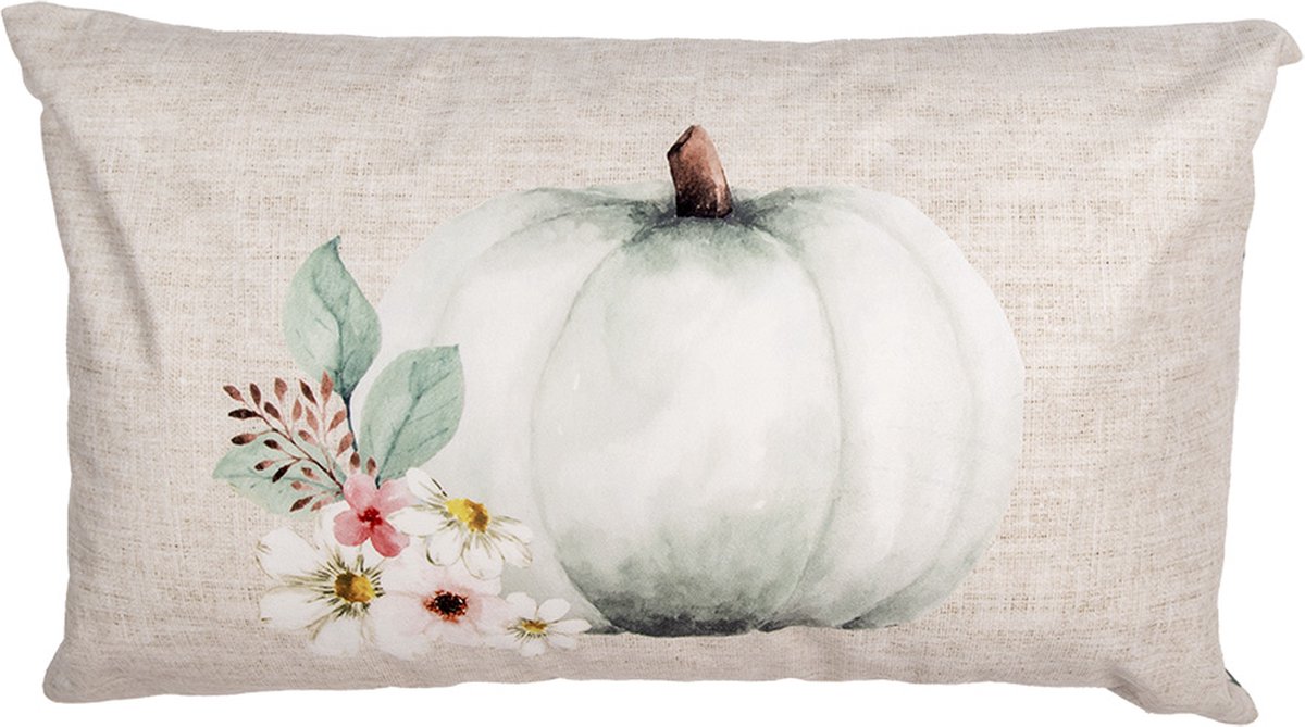 Clayre & Eef Kussenhoes Overig 30x50 cm Beige Groen Polyester Pompoen Herfst decoratie