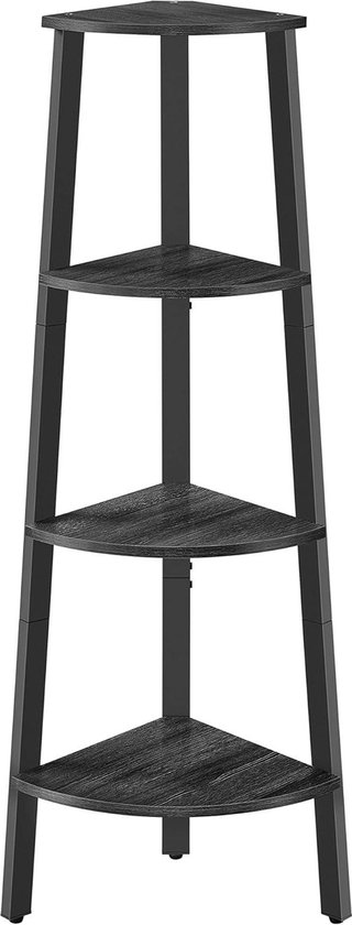 VASAGLE LLS034M01 Hoekplank boekenkast met 4 niveaus ladderplank opbergplank plantenplank voor woonkamer industrieel ontwerp met stalen frame grijs-zwart 34 x 34 x 125 cm