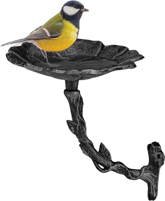 Vogelbadje op voet - vogeldrinkbak - gietijzer - bruin - 47cm hoog