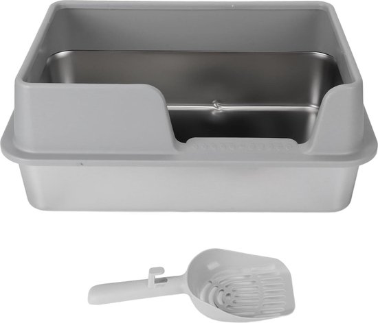 MeoWant Kattenbak van roestvrij staal, 81 l, grote inhoud, afneembaar, drielaags, gesloten, geurdichte kattenbak met hoge omheining, voor middelgrote en grote katten, grijs, verpakking van 2 stuks