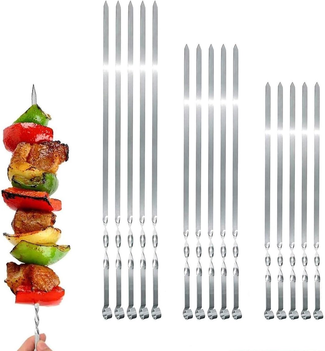 RVS grillspiesen extra breed - 1 cm vleespennen voor barbecue accessoires - mangal shish kebab grillbestek - vleespennen spiesen sjasliek skewers