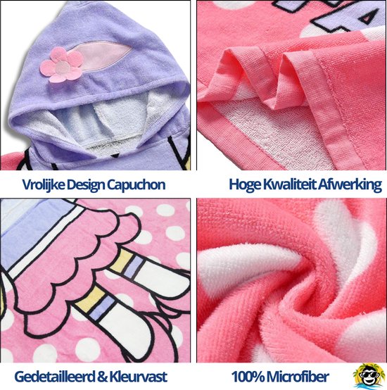 BoefieBoef Kinder Badponcho - Baby Badcape - Microfiber Kleuter Badjas Met Capuchon - Kerst Cadeau - Peuter Strandponcho Voor Kinderen tot 6 jaar - 60x90cm - Fee Sprookje Roze - jongens - meisje - Peuter - Zomer - Strandlaken - Surfponcho van BoefieBoef — afbeelding 3