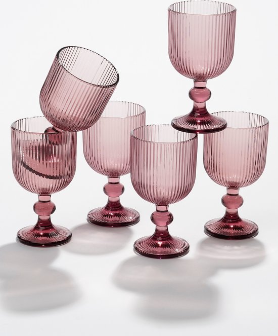 Foto: Mica decorations merlot geribbelde wijnglazen set van 6 250 ml glas paars