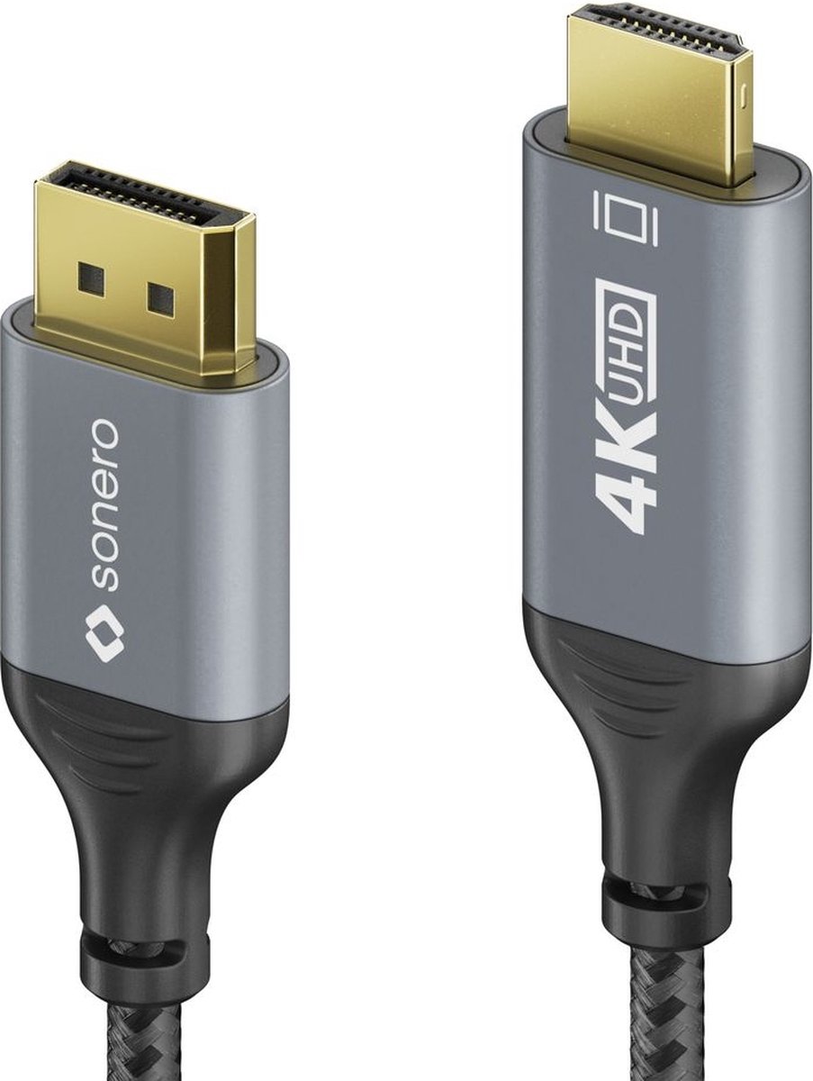 sonero SPC-DP200-010 video kabel adapter 1 m HDMI Type A (Standaard) DisplayPort Zwart, Grijs
