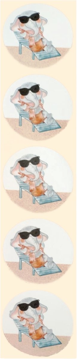 Stickers - Olifant op strandstoel - Rond - 4cm - 100st. - DBLS028