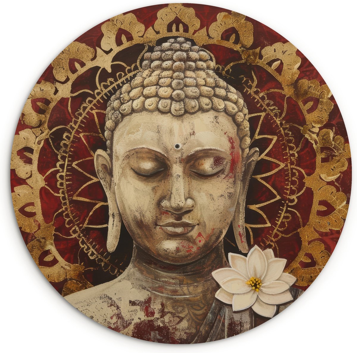WallCircle Wandcirkel 60x60 cm - Muurcirkel Boeddha - Mandala - Bloem - Zen - Lotus - Geloof - Muurdecoratie woonkamer - Wanddecoratie slaapkamer - Kamer decoratie accessoires - Ronde schilderijen - Woonaccessoires binnen cirkel