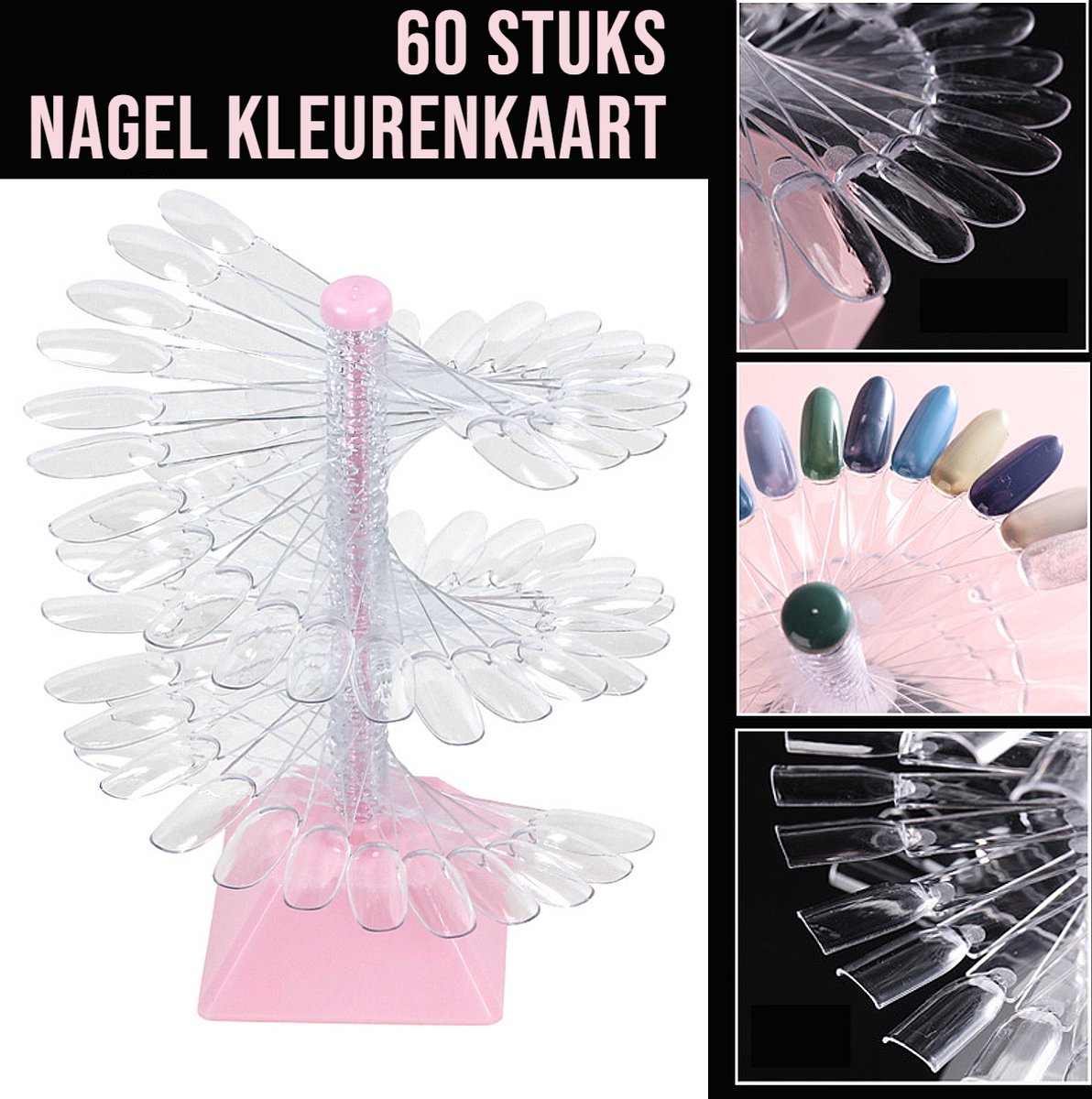 Goedkoopste LaGloss® 60st Spiraal NagelKleurenkaart Roze - Vierkant - Waaier - Voor Manicure & Nagelstyling