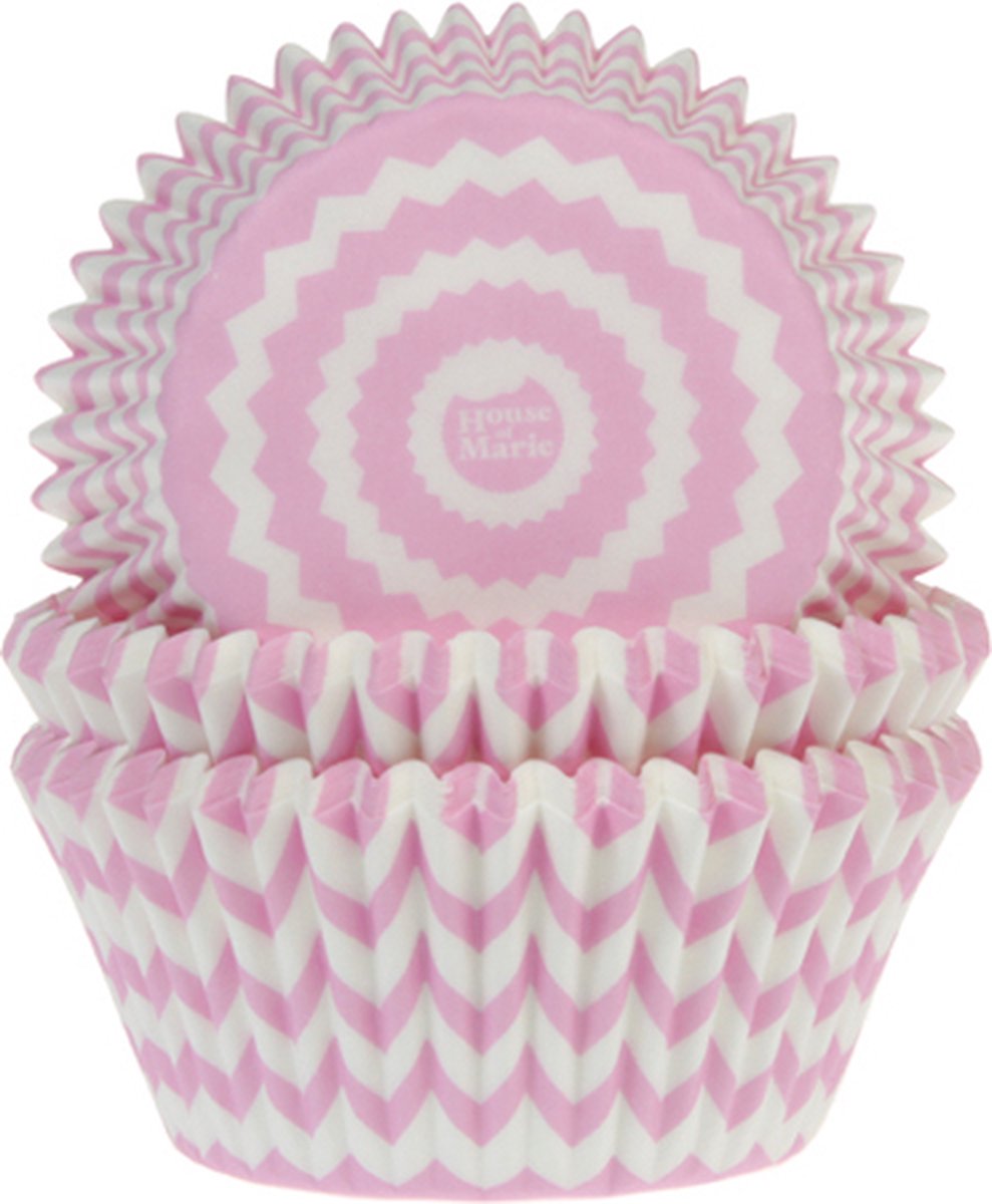 Cupcake Vormpjes Chevron Roze 50x33mm. 50st.