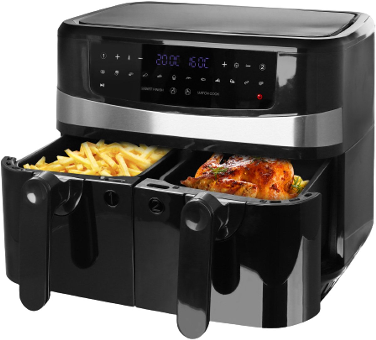 Emerio AF-126672 - 9L Vrijstaand 2400 W Heteluchtfriteuse Zwart Zilver - Airfryer