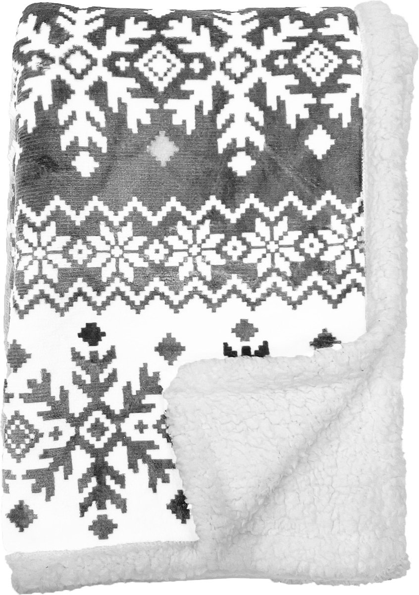 Textino SVEN - plaid 140x180 cm - sherpa fleece deken - nordic print - Charcoal Gray - antraciet
