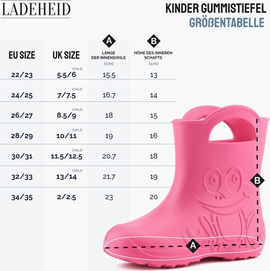 Ladeheid LA-CA-Frog Kinder Regenlaarzen - Rubber - Licht - EVA - Geel - 22/23