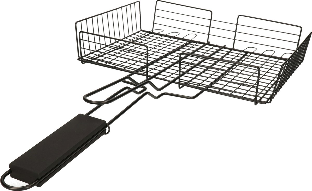 BBQ Collection/barbecue rooster - grill mand - metaal/hout - 30 x 26 x 6 cm - Met hoge rand