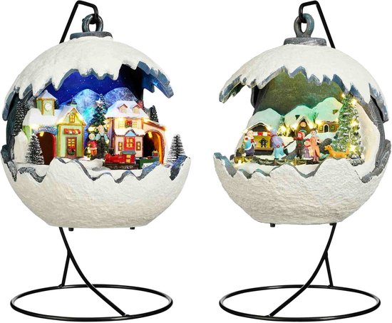 Luville Kerstdorp Bal opknoping - 20x20x23.5 cm - Polyresin - Wit