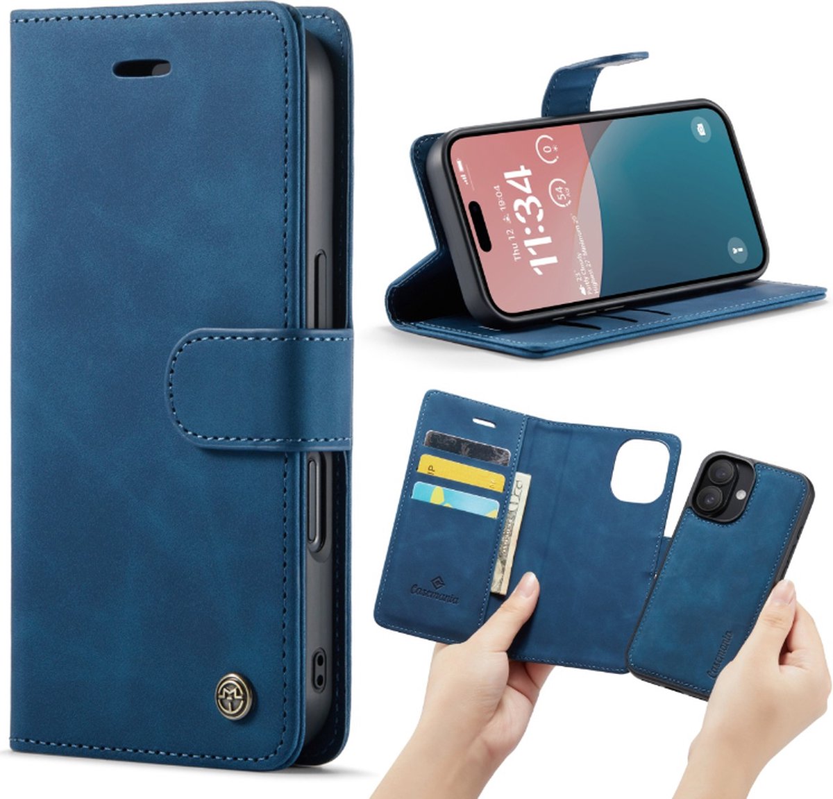 Casemania – iPhone 16 Plus – 2 in 1 – Bookcase - Donker Blauw