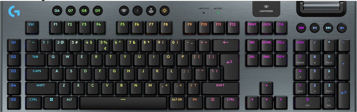Logitech G915 X LIGHTSPEED Low-Profile Wireless Gaming Keyboard gaming toetsenbord Double-Shot PBT, RGB, LIGHTSPEED draadloos / Bluetooth / USB-C