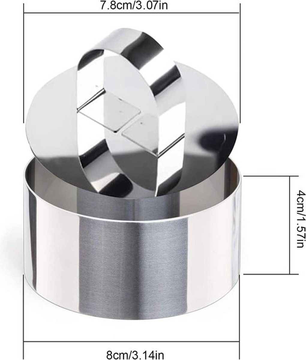 PolkaHome Taartringen roestvrijstalen dessertringen 6 stuks ronde voedselringen met schuif 8 cm diameter verdikte taartring (rond)