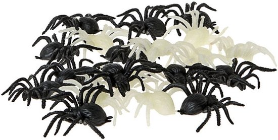Atosa Speelgoed insecten figuren - Spinnen - set 20x stuks - kunststof - 4 x 6 cm - zwart/wit - nep/namaak - Halloween beestjes