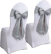 Stoel decoratie strik - 10x - zilver - Bruiloft stoelen versiering - Satijn lint sjerp aankleding - 275 x 15 cm