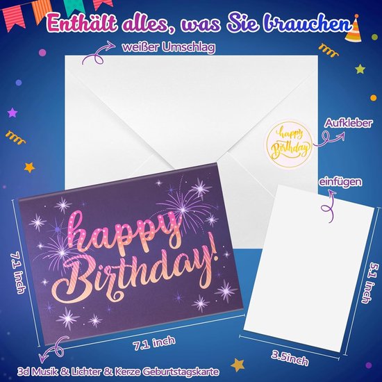 FITMITE Happy Birthday verjaardagskaart, pop-up cake, verjaardagskaarten met muziek en licht, 3D vuurwerkkaart, verjaardagscadeau voor vrouw, mannen, vriendin FITMITE Happy Birthday verjaardagskaart, pop-up cake, verjaardagskaarten met muziek en licht, 3D vuurwerkkaart, verjaardagscadeau voor vrouw, mannen, vriendin