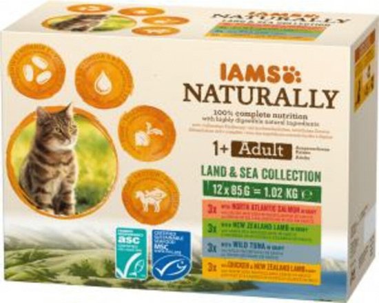 Iams Naturally Kat Adult Land - Sea Collection 12 x 85 gr