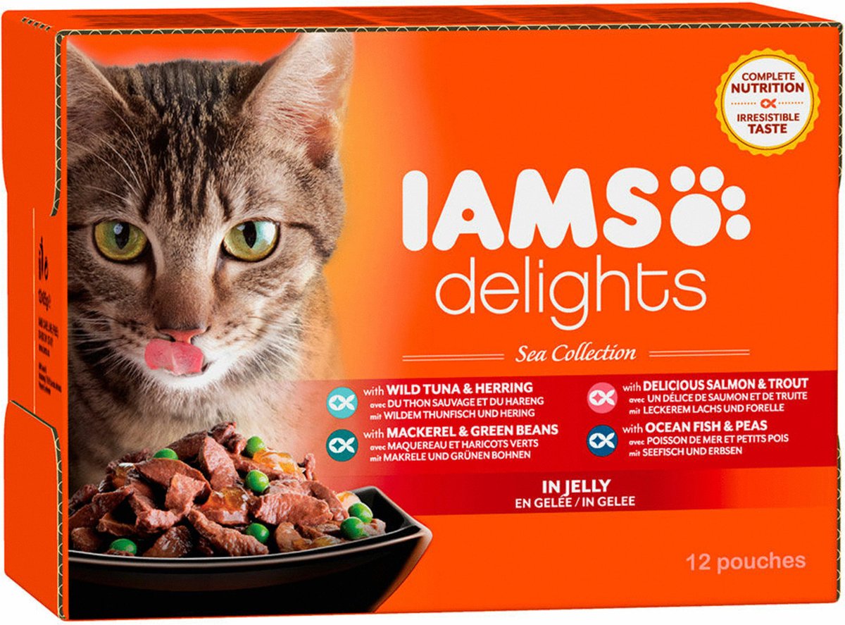 IAMS Delights Collectie in Gelei 12 x 85 g Kattenvoer   - 24 x 85 g Sea Mix